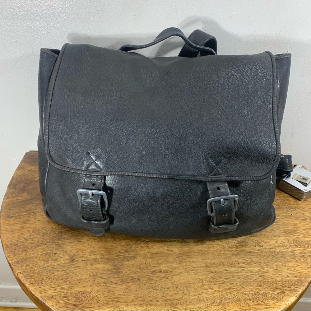 Large vintage rugby unisex genuine leather computer laptop backpack